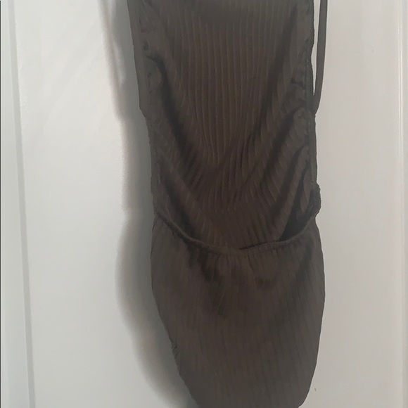 Olive Green Ribbed Open Back Bodysuit - Picture 7 of 7